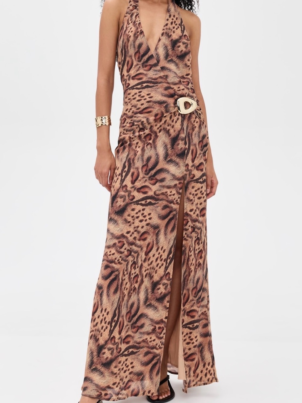 Runaway The Label Marbella Halter Maxi Dress in Mendez Brown-XL
